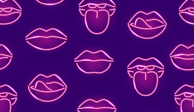 Lips Neon Signs Thin Line Seamless Pattern Background Include of Lip, Kiss and Mouth. Vector illustration of Icons