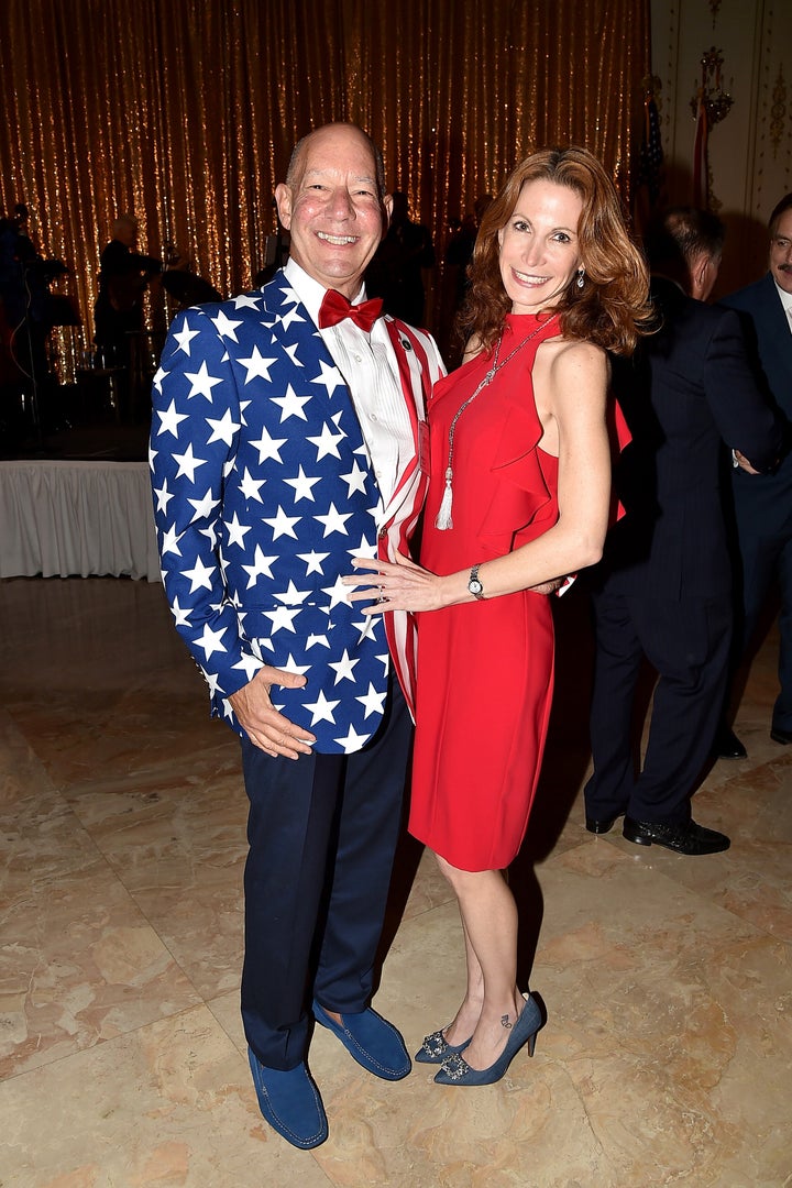 Steven Alembik and Dawn Silver attend President Trump's one-year anniversary celebration with over 800 guests at Trump's Mar-a-Lago estate in Palm Beach, Florida, on Jan. 18, 2018.