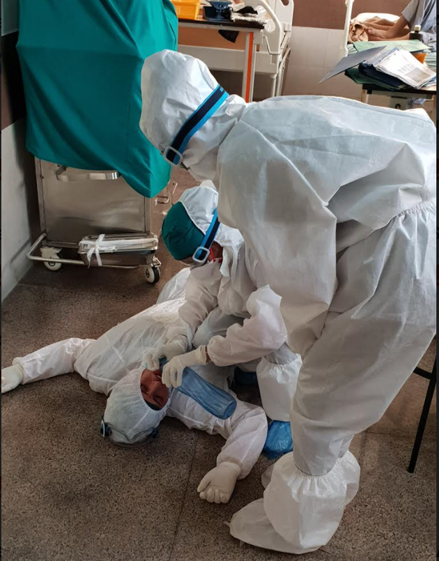 An unidentified health worker loses consciousness at a COVID ward in a private hospital in district Mohali,
