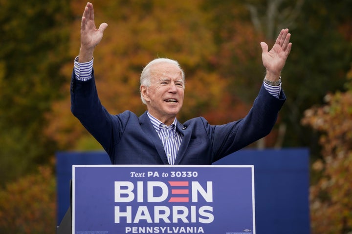 BRISTOL, PA - OCTOBER 24: Democratic presidential nominee Joe Biden speaks during a drive-in campaign rally at Bucks County C