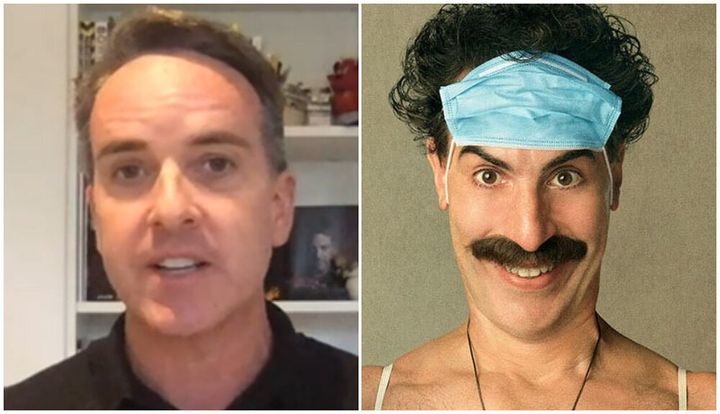 Sacha Lord (left) and Sacha Baron Cohen as Borat