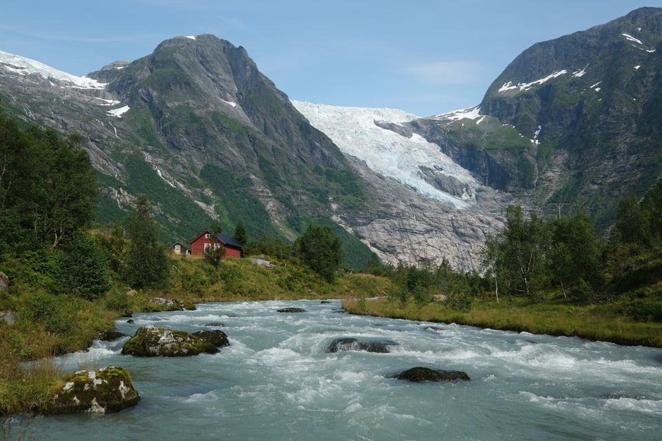 The Boyabreen glacier in Norway lies above rock it ground smooth and once covered deep in ice. Meltwater...