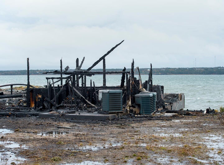 Fire destroyed a lobster pound being used by Mi'kmaw fishers in Middle West Pubnico, N.S., on Oct. 17, 2020.