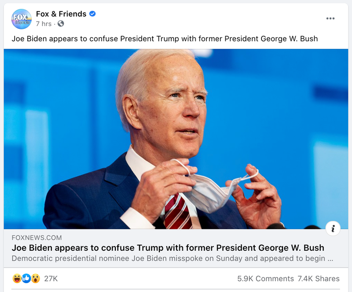 A misleading story about a Joe Biden campaign event was shared on the Facebook page for "Fox & Friends" before it was upd