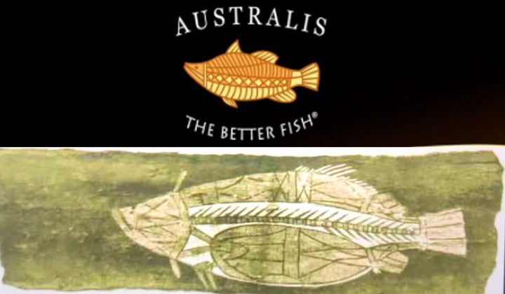 Top: The logo for US-owned company Australis, which admits its logo could be seen "through the lens of cultural appropriation" but suggests it is an "homage" to the Australian food and wine scene. Bottom: Art found in the book 'Native Tribes of the Northern Territory of Australia' by anthropologist Sir Walter Baldwin Spencer.