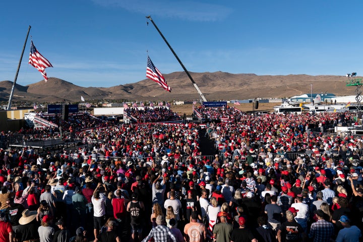 Trump speaks at a packed campaign rally held at the Carson City Airport on Oct. 18.