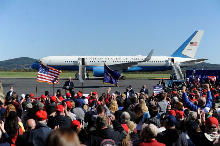 Vice President Mike Pence arrives at a campaign rally at the Reading Regional Airport on Oct. 17. A rising Latino population in the area has cut into Trump's 2016 leads.