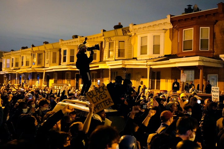 Protesters confront police during a march on Oct. 27, 2020 in Philadelphia.