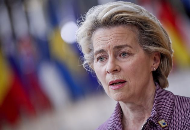 The President of the European Commission, Ursula von der Leyen, arrives for a two-day summit of the European Union (EU) ...