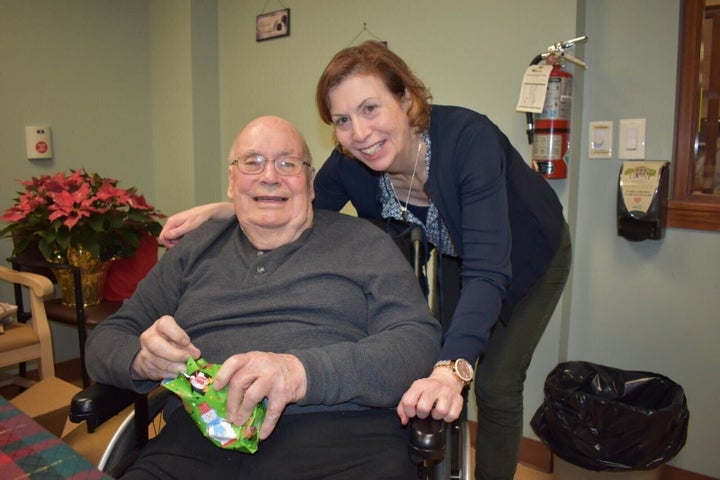 Janice Duffy poses with her father Douglas Moody, who lives in a long-term care home in London, Ont.