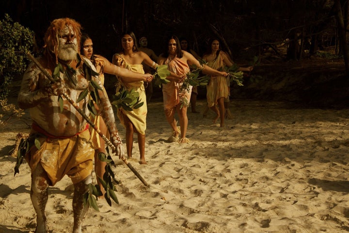 Dunghutti dhariiyn duriayi (Dunghutti Figtree Dancers) during the filming of their Dance Rites submission on Dunghutti country.