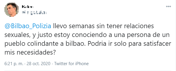 La pregunta de un tuitero a la policía de Bilbao.