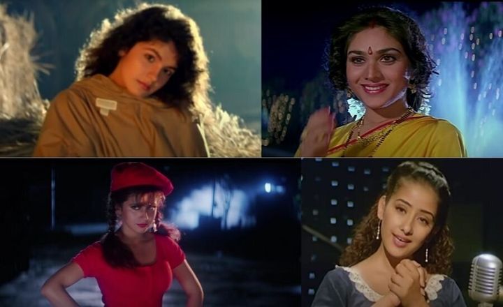 (Clockwise from top left): Pooja Bhatt in 'Dil Hai Ki Manta Nahin', Meenakshi Seshadri in 'Damini', Manisha Koirala in 'Khamoshi' and Urmila Matondkar in 'Rangeela'.
