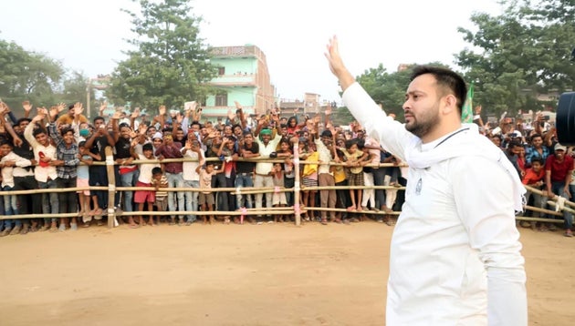 Tejashwi Yadav during an election campaign rally at Masaurhi on 21 October, 2020 in