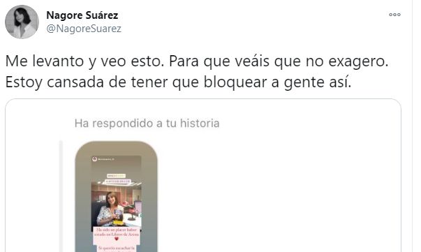 El tuit con el que la joven escritora Nagore Suárez ha denunciado los mensajes que recibe.