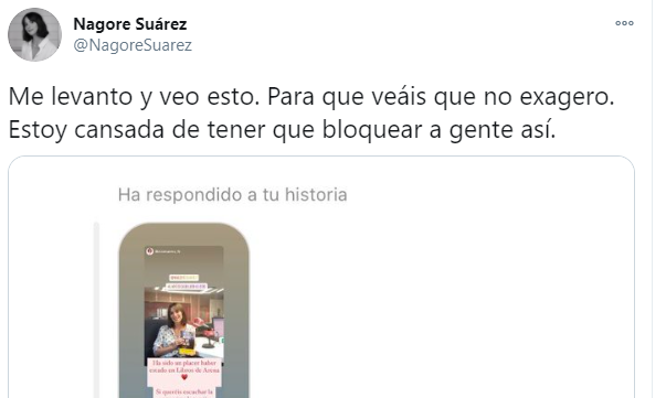 El tuit con el que la joven escritora Nagore Suárez ha denunciado los mensajes que recibe.