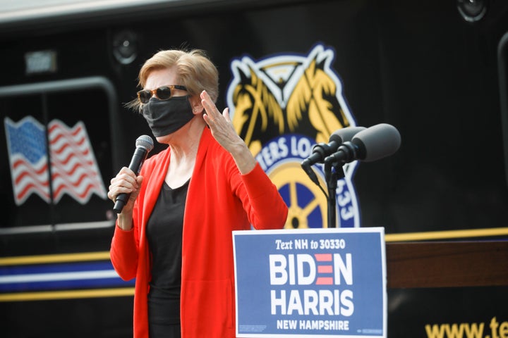 Sen. Elizabeth Warren (D-Mass.), seen here stumping for Biden in Manchester, New Hampshire, is another potential Treasury pic