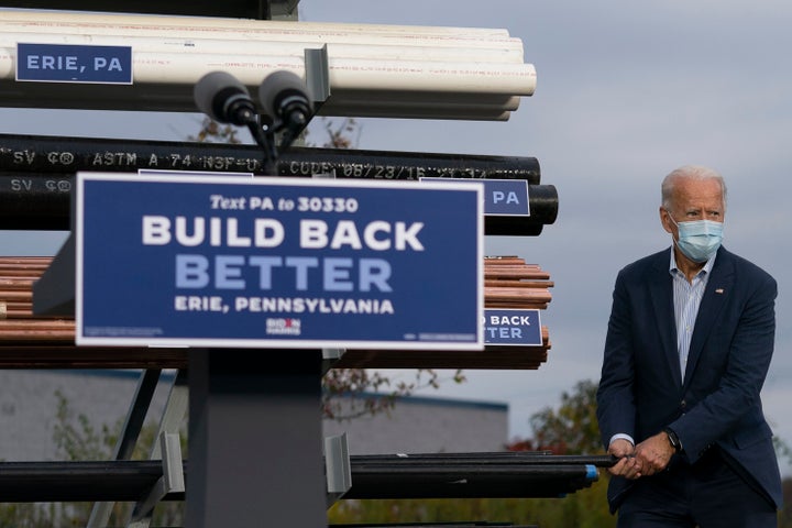 Joe Biden speaks to members of Plumbers Local 27 in Erie, Pennsylvania, earlier this month.