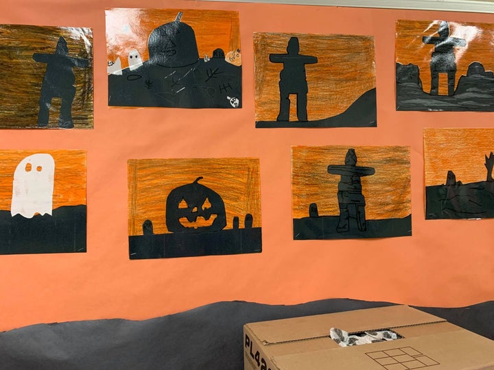 Halloween school decorations made by kids in Pangnirtung, Nunavut, using school supplies donated from people who are part of a Facebook group called "Help For Remote Northern Communities."