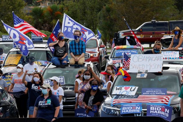 Supporters are listening to the speech of Democratic candidate Joe Biden during a campaign of 