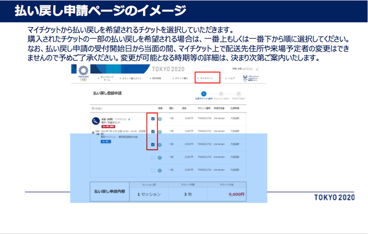 払い戻し申請ページのイメージ