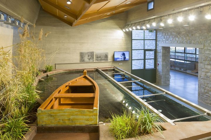 Εσωτερική άποψη του Μουσείου Περιβάλλοντος Στυμφαλίας. Διακρίνεται το ανοιχτό ενυδρείο, το οποίο αναπαριστά τη λίμνη σε τομή με ψάρια και φυτά της περιοχής