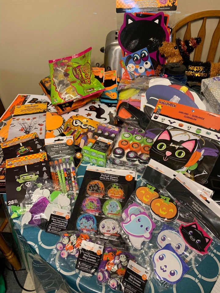 Some of the contents of the Halloween care packages.