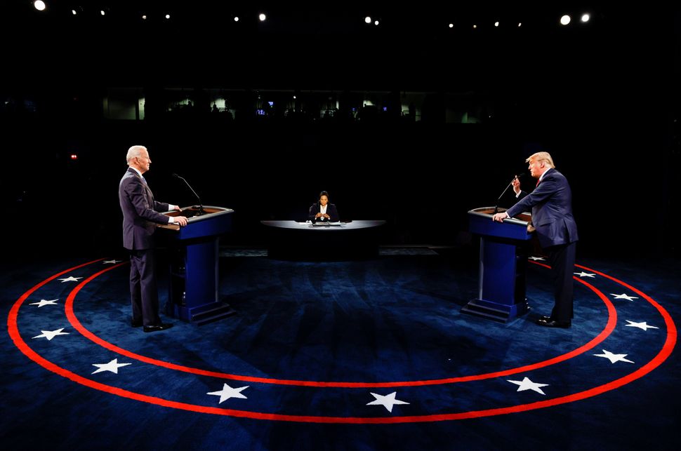 U.S. President Donald Trump speaks during the third and final presidential debate with Democratic presidential nominee Joe Biden at Belmont University in Nashville, Tennessee on Oct. 22, 2020.