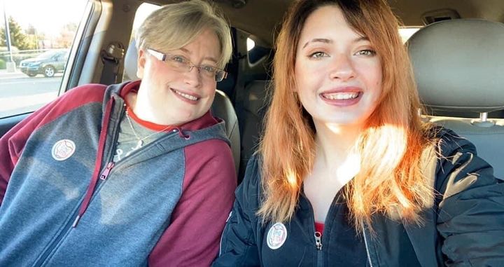 Catherine Prichard, an evangelical voter from Ohio, is pictured here voting with her daughter.