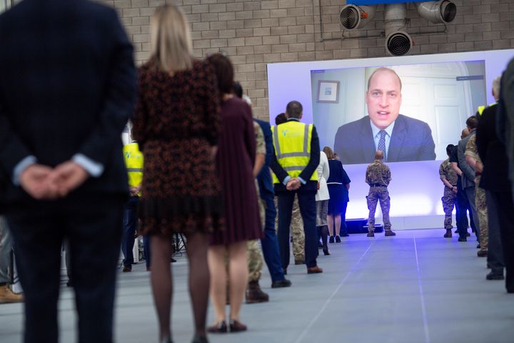 The Duke of Cambridge speaking via videolink as he officially opened the NHS Nightingale Hospital Birmingham, in April. It has since emerged he was battling coronavirus at the time 