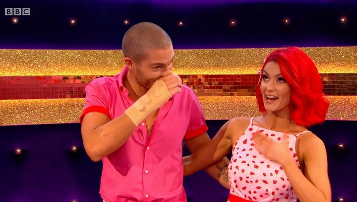 Max George's face said it all as he was told he'd be transformed into Homer Simpson on Strictly's Movie Week
