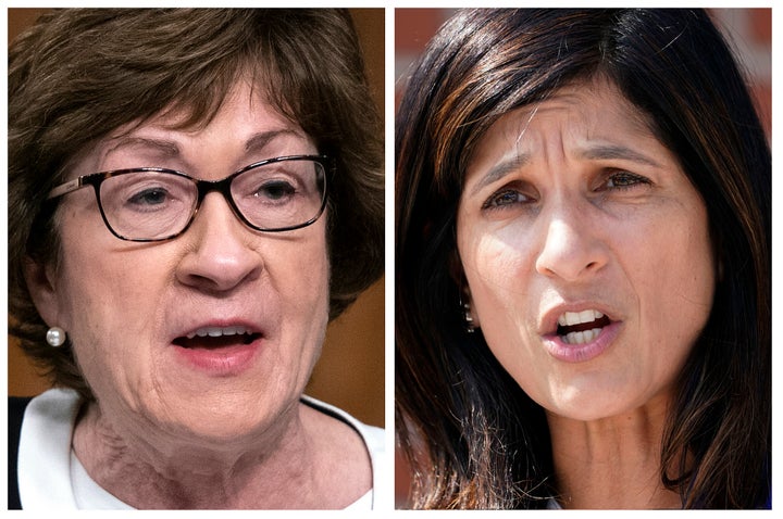 Recent polling shows Republican Sen. Susan Collins (left) and Democrat Sara Gideon (right) in a virtual tie ahead of Election