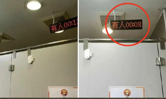 Des chronomètres placés au-dessus des toilettes d'une entreprise