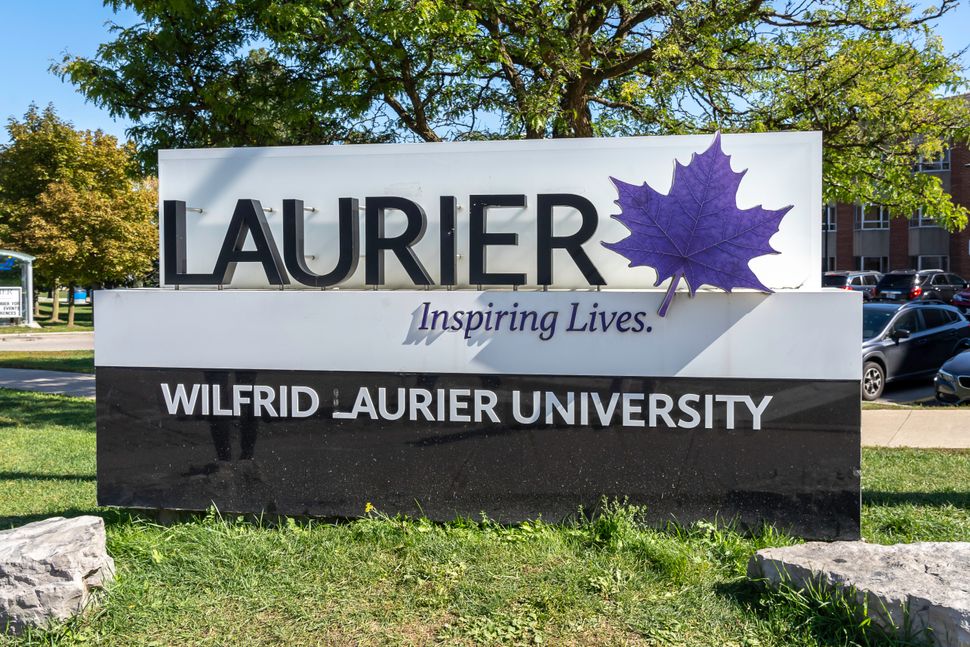 A sign at Wilfrid Laurier University in Waterloo, Ont. in 2019.