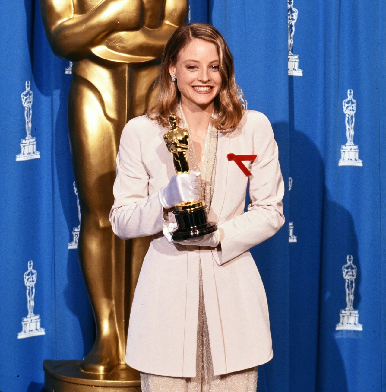 Jodie Foster with her Oscar for "The Silence of the Lambs" in March 1992.