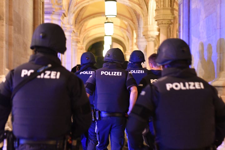 Armed police control a passage near the opera in central Vienna on Monday following a shooting near a synagogue.