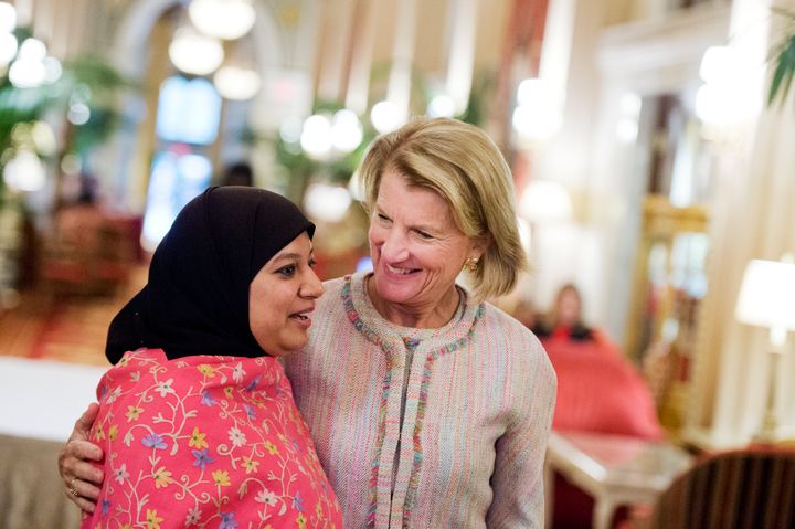 Sen. Shelley Moore Capito (R-W.Va.), right, talks with Saba Ahmed during the "Empowering Leaders for the Future" 2015 Women's