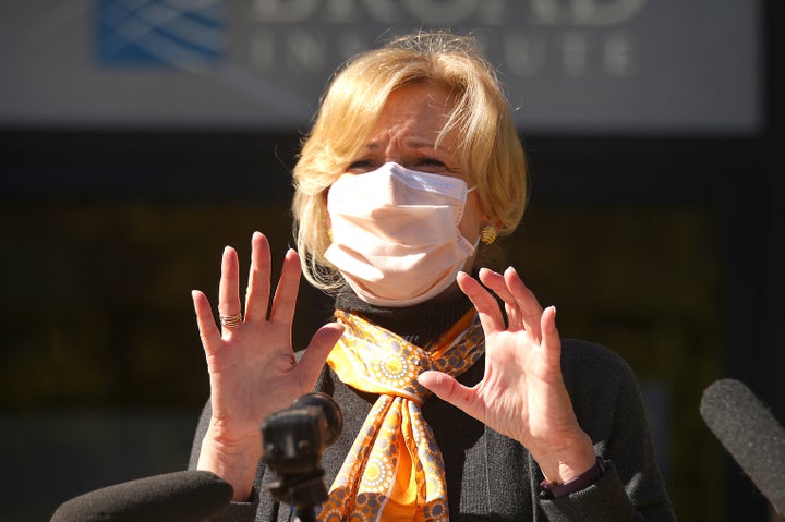 Anthony Fauci Dr. Deborah Birx speaks to the media outside the Broad Institute in Cambridge, Massachusetts, on Oct. 9. This week, she urged