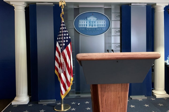 WASHINGTON D.C., UNITED STATES NOVEMBER 2, 2020: The Press Briefing Room at the White House on the eve of the 2020 US presidential election. Dmitry Kirsanov/TASS (Photo by Dmitry Kirsanov\TASS via Getty Images)