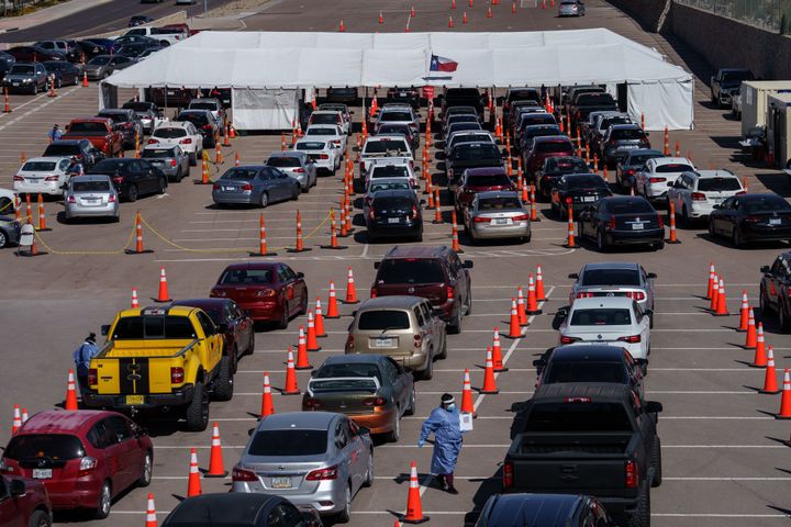 Cars line up for COVID-19 tests at the University of Texas-El Paso on October 23. The city has seen a surge in cases.
