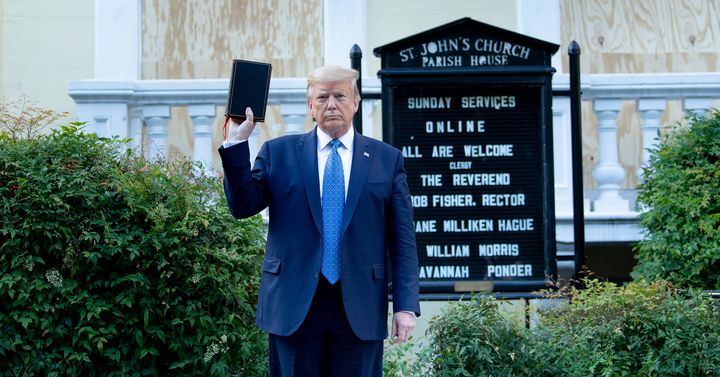 President Donald Trump stages his now-infamous photo-op in front of St. John's Church across from the White House on June 1 after federal officers violently dispersed peaceful protesters from the scene.