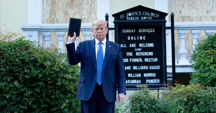 President Donald Trump stages his now-infamous photo-op in front of St. John's Church across from the White House on June 1 a
