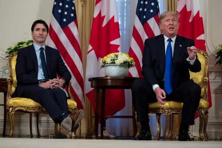 U.S. President Donald Trump speaks during a meeting with Prime Minister Justin Trudeau at Winfield House in London on Dec. 3, 2019. 