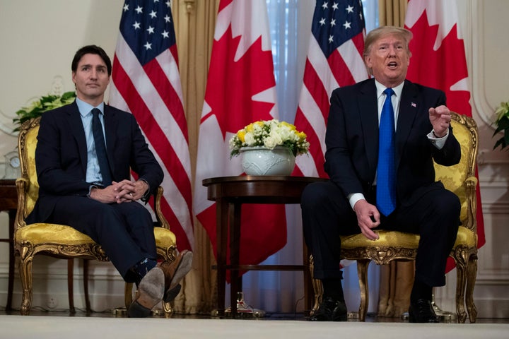 U.S. President Donald Trump speaks during a meeting with Prime Minister Justin Trudeau at Winfield House in London on Dec. 3, 2019.
