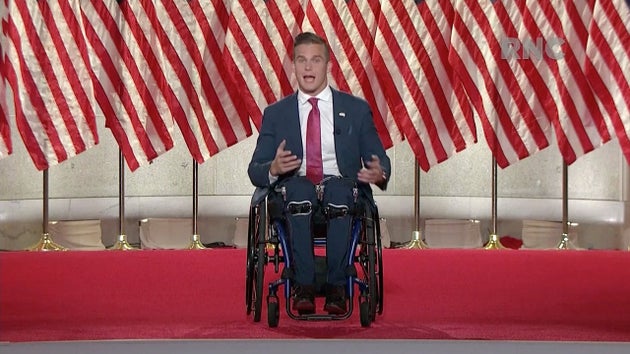 Madison Cawthorn speaks during the largely virtual Republican National Convention broadcast from Washington...