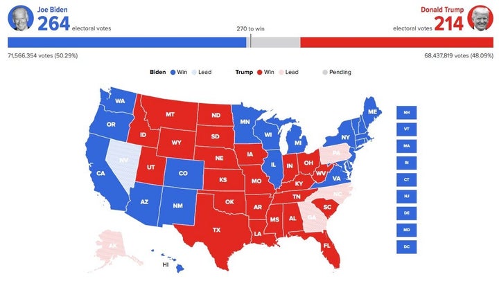 アメリカ大統領選挙 開票速報 11月5日9時30分現在（日本時間）