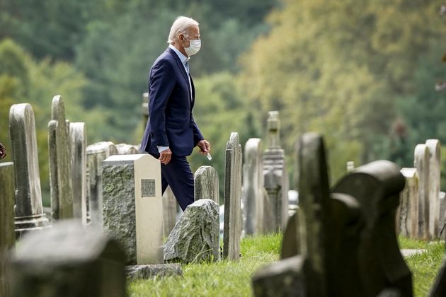 Joe Biden on his son's grave during the election