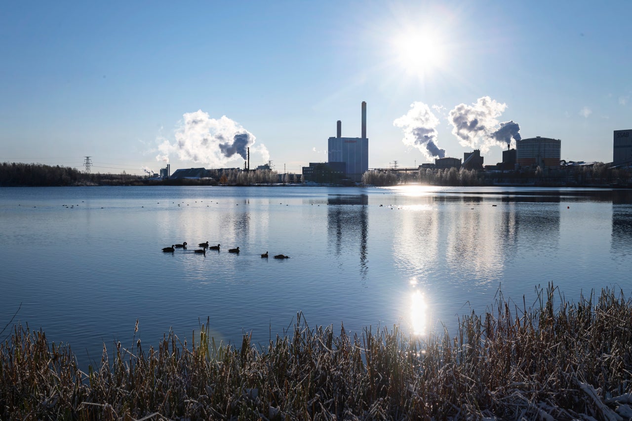 A view of SSAB's industrial zone. Luleå is located in an archipelago and surrounded by forests.