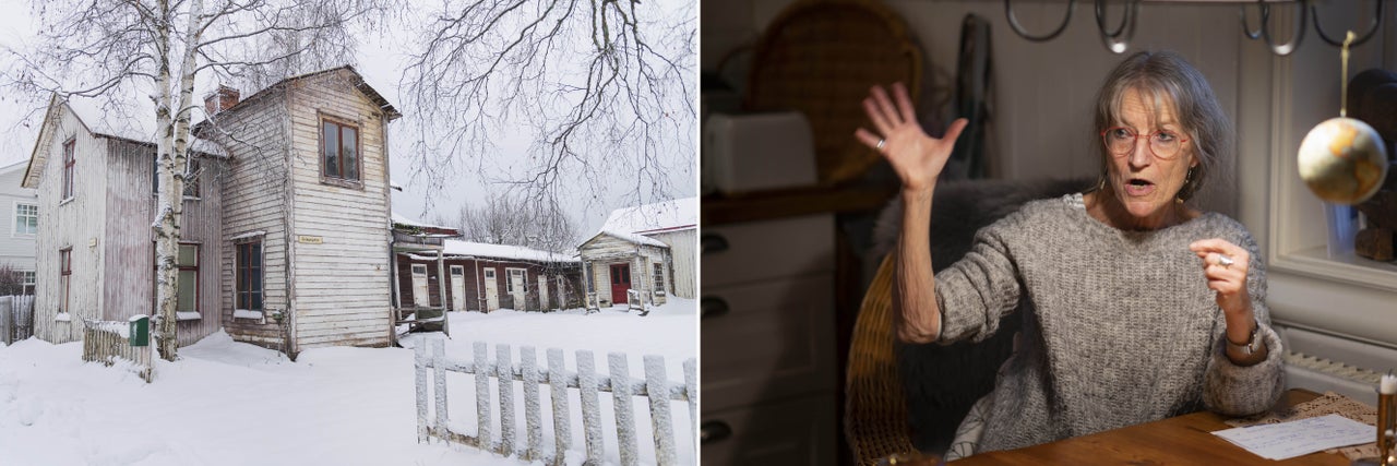 Left: A house in Svartöstaden, a residential area that borders SSAB’s industrial zone. Right: Kerstin Rönnbom, a doctor based in Svartöstaden whose 1989 study linked sulfur dioxide and soot from the steelworks with respiratory issues in her patients.