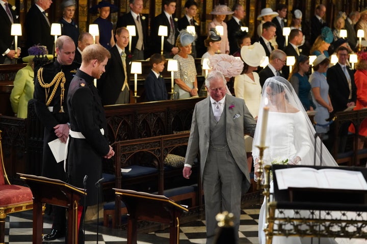 Meghan Markle, as she arrives accompanied by Prince Charles during her wedding ceremony in 2018.